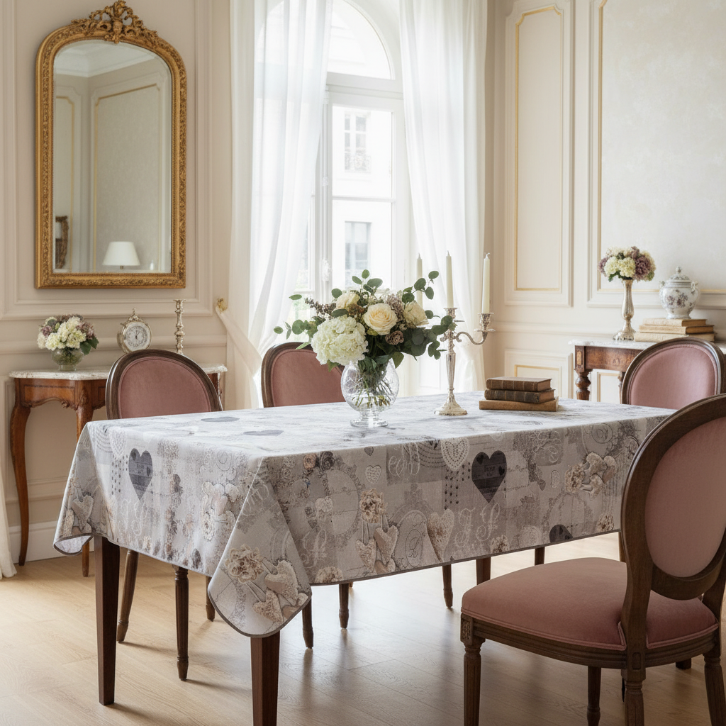 Galant Cœurs Gris – Nappe anti-tache dès 12 €